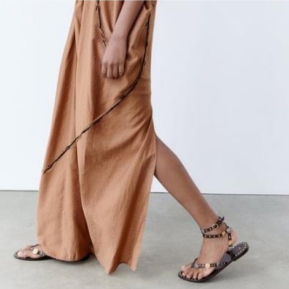 New Zara Kaftan Beaded Neckline Maxi Dress/Swim Beach Cover-Up  NWT XL - Picture 6 of 16